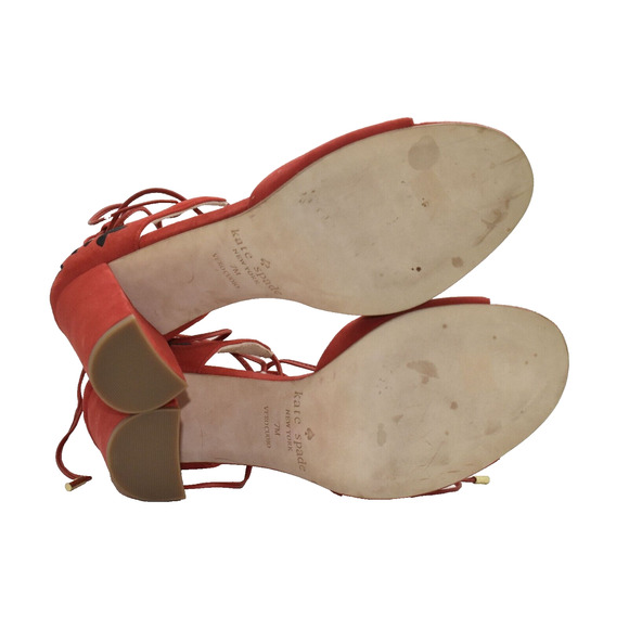 B0 NWOB KATE SPADE Red Suede Embroidered Accent Tie Block Heel Sandals Size 7 M - Picture 7 of 9